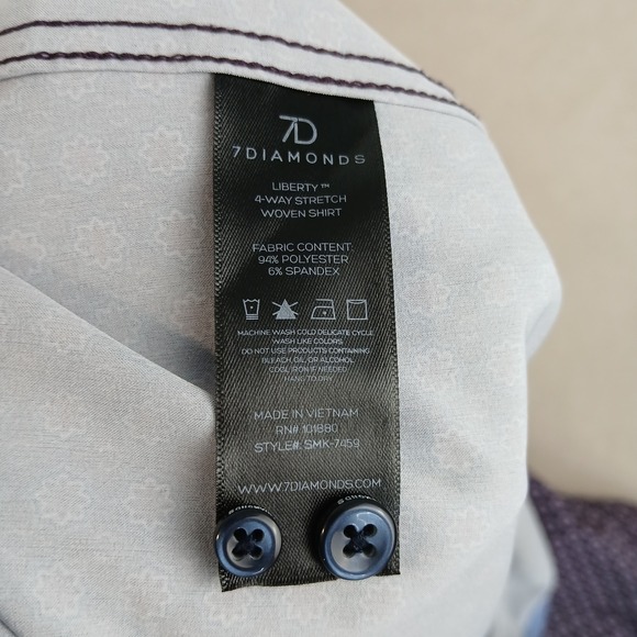 7 Diamonds Small Mens Shirt 4 Way Stretch Performance Long Sleeve 19x27 - Picture 10 of 14